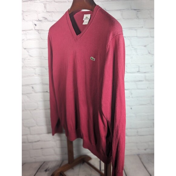 Lacoste Mens Red V-Neck Cotton Sweater Size 7 XL - Picture 2 of 7